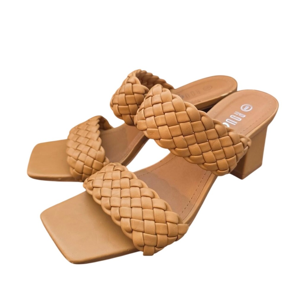 Rouge Helium Tan Braided Block Heel Mule Sandals LASTING-20 Square Toe Size 9